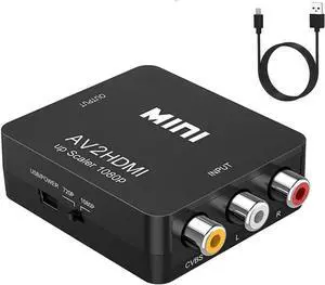 AV to HDMI Adapter 1080P Mini RCA Composite CVBS AV to HDMI Video Audio Converter Adapter Supporting PAL/NTSC with USB Charge Cable for PC Laptop Xbox PS4 PS3 TV STB VHS VCR Camera DVD (Black)