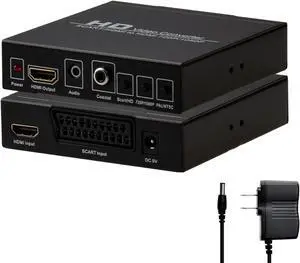 Scart Hdmi to Hdmi Video Converter Box 1080p Scaler 3.5mm Coaxial Audio Output for Game Consoles DVD