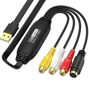 VHS to Digital Converter USB Video Capture Card RCA AV to USB Audio Video Transfer Grabber Convert Analog VHS VCR to Digital Adapter for PC DV Camera DSLR DVD Compatible PC TV MAC Windows Vista