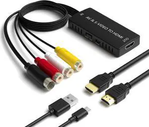RCA/S-Video to HDMI Converter S Video+ AV to HDMI Converter with (RCA and Svideo Integrated) Compatible for PAL/NTSC/TV/PC/PS1/PS2/ STB/Xbox/VHS/VCR/DVD