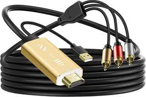 RCA to HDMI Converter for Smart TV - Composite AV to HDMI 1080P Aluminum Alloy Video Audio Adapter for VCR/DVD/VHS Player/Roku/PS2 Game Console - 6 Feet (Golden)