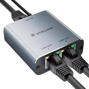Ethernet Splitter 1 to 2 1000Mbps Ethernet Switch with USB Power Cable Supports 2 Devices Simultaneously Networking Compatible with Cat7/Cat6/Cat5 Ideal for PS5 Xbox Smart TVs Laptops