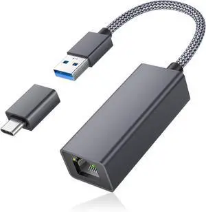 USB 3.0 Gigabit Ethernet Adapter with USB-C Converter 1000Mbps RJ45 Connector Wired LAN Network Adapter for Nintendo Switch MacBook Air/Pro Windows MacOS iPadOS Tablets Android Linux Laptop PC