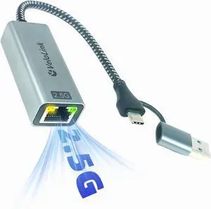 USB to Ethernet Adapter 2.5Gbps USB C to RJ45 Gigabit LAN 2-in-1 Ethernet Adapter for Laptop (Thunderbolt 4/3 Compatible) Aluminium Shell&Nylon Cable for Laptop MacBook Chromebook PC and More