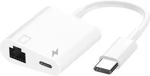 2 in 1 USB C to Ethernet Adapter [ MFi Certified] RJ45 Ethernet LAN Network Adapter with USB Type C Charge Port Compatible with iPhone 16/15 Pro/Max/Plus MacBook iPad and More Supports 100Mbps