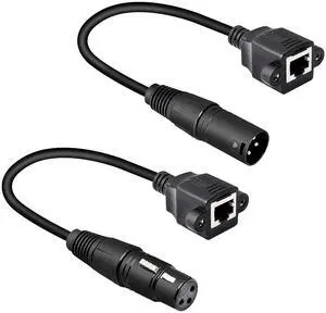 1 Pair XLR 3pin to RJ45 Female Adapter Cable XLR Male to RJ45 Network Connector Extension Cable Use Cat5 Ethernet for DMX-CON Controller Series-1.1Ft