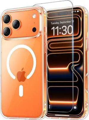 for iPhone 17 Pro Max Case Clear with Screen Protector [Compatible with Magsafe][Anti-Yellowing][Military-Grade Protection] Shockproof Slim Magnetic Phone Case Cover Transparent