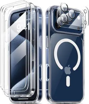 Magnetic for iPhone 17 Pro Max Case Non-Yellowing Screen Protector + Camera Lens Protector Compatible with MagSafe Dual-Layer Military Grade 17 FT Drop Shockproof Protection Phone Cover Clear