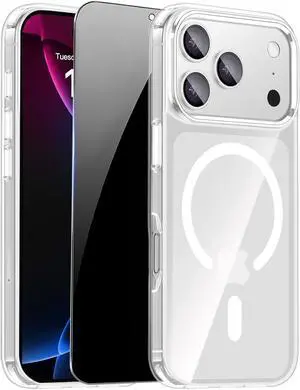 for iPhone 17 Pro Max Case Clear Magnetic iPhone 17ProMax Case with Privacy Screen Protector Compatible with MagSafe Shockproof Slim Phone Case for 17 Pro Max Cover Transparent.