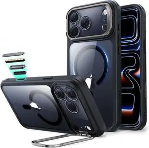 for iPhone 17 Pro Max Case with Stand Camera Control Cover Compatible with MagSafe Military-Grade Drop Protection Magnetic Phone Case Scratch-Resistant Back Cover Clear Black