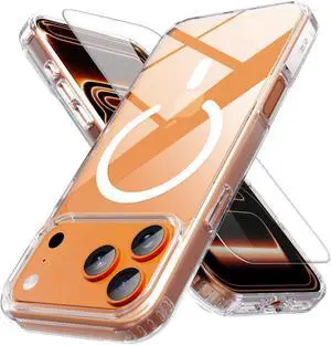 Anti-Yellowing Magnetic for iPhone 17 Pro Max Case with 1 Screen Protector [Mil-Grade Drop Protection] [Compatible with Magsafe] Shockproof Slim Transparent Protective Phone Case Clear