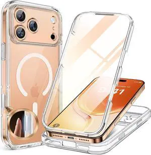 for iPhone 17 Pro Max Case 6.9 Full-Body Phone Case with Built-in Glass Screen Protector& Full Camera Protector [Magnetic with MagSafe] Drop Proof 17 ProMax Cover Clear