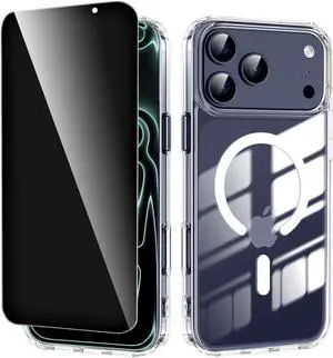 for iPhone 17 Pro Max Case Clear with Privacy Screen Protector Compatible with Magsafe Magnetic Transparent Shockproof Slim Phone Cases for iPhone 17 Pro Max Cover Clear