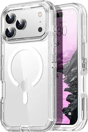 for iPhone 17 Pro Max Case Clear Compatible with MagSafe 3 in 1 Heavy Duty Drop Protection Full Body Rugged Shockproof/Dust Proof 3-Layer Military Protective Tough Durable Cover 6.9_1