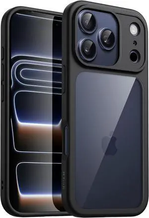 Case for iPhone 17 Pro Max 6.9-Inch Shockproof Phone Bumper Cover Solid Color Matte TPU Frame Anti-Scratch Clear Back (Black)