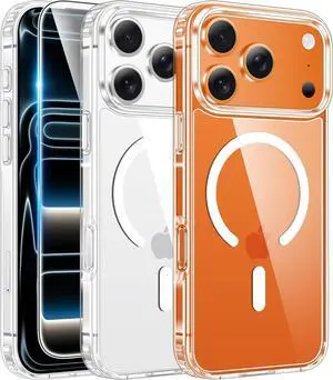 for iPhone 17 Pro Case: Clear Magnetic Transparent Phone Cases with Screen Protector Slim Anti Yellowing Military Grade Drop Protection Rugged Shockproof Protective Cell Phone Cover (A-Clear)