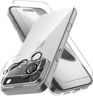 for iPhone 17 Pro Max Case Clear with Screen Protector and Camera Lens Protector Anti-Yellowing Shockproof Protective Cover Slim TPU Wireless Charging Compatible Clear Phone Case for iPhone 17 ProMax