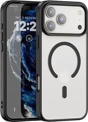 Compatible with Magnetic Matte Clear Case for 17 Pro MaxTough Drop-Resistant Design Anti-Yellow Shockproof Slim Transparent Cover Magnetic Ring Opening Aligns with Phone Logo (Black)