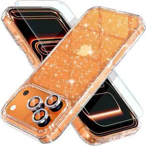 Compatible for iPhone 17 Pro Max Case Women Cute Clear Glitter Bling Sparkly Case [3 x Diamond Camera Lens Protectors] [2 x Tempered Glass Screen Protectors] 6.9-inch (Glitter Clear)