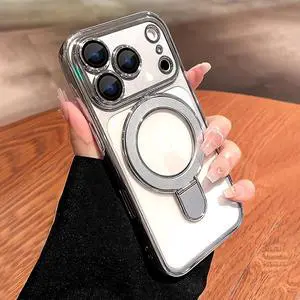 Magnetic Case for iPhone 17 Pro Max with Invisible Stand [Military Drop Protection][Compatible with MagSafe] Full Camera Protection Clear Soft TPU for iPhone 17 ProMax case 6.9 - Silver