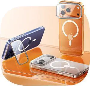 for iPhone 17 Pro Max Magnetic Case with Foldable Stand Full Camera Protection Handheld Selfie Never Yellowing Camera Control Button Speaker dust-Proof Drop Protection Clear