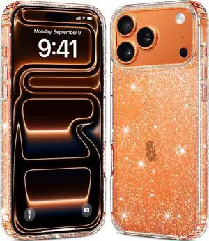 Compatible with iPhone 17 Pro Max Case Clear Glitter Hard PC Back Shockproof Protective Bumper Cover Sparkle Bling Sparkly Cute Slim Women Girls Phone Cases