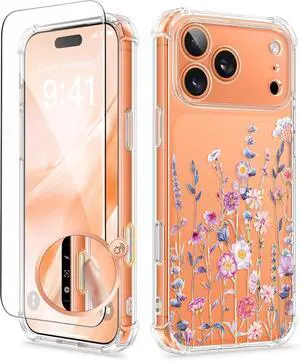 for iPhone 17 Pro Max Case [Upgraded Full Camera Protection][Not Yellowing][Screen Protector] Shockproof Protective Clear Floral Phone Case for iPhone 17 Pro Max 6.9 (Floratopia/Colorful)