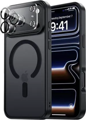 Magnetic for iPhone 17 Pro Max Case Fits MagSafe Camera Len Protector*1 16FT Drop Resistant Matte Skin Feeling Back Cover Shockproof Slim Fit for iPhone 17 Pro Max Phone Case 6.9 inch Black