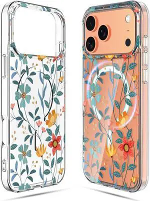for iPhone 17 Pro Max Case Compatible with Magsafe Flower Design Clear Slim Soft Bumper See-Through Protective Floral Cute Phone Cover for iPhone 17 Pro Max 6.9 2025 Women Girls