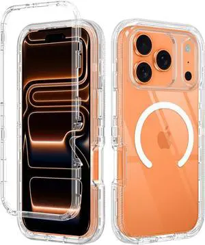 for iPhone 17 Pro Max Case Clear [Non Yellowing] [Compatible with MagSafe] Shockproof 3-Layer Full Body Protection Rugged Heavy Duty Cover Case for  iPhone 17 Pro Max 6.9 Clear