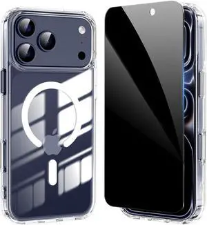 for iPhone 17 Pro Max Case with Privacy Screen Protector Magnetic iPhone 17 ProMax Case [Non-Yellowing] Shockproof Slimi Phone Case Compatible with MagSafe for 17 Pro Max Cover-Clear