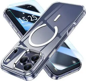 Magnetic Clear Compatible with iPhone 17 Pro Max Case[2025] Never Yellow Transparent Protective Cover 6.9 Compatible with MagSafe with Screen Protector-Clear