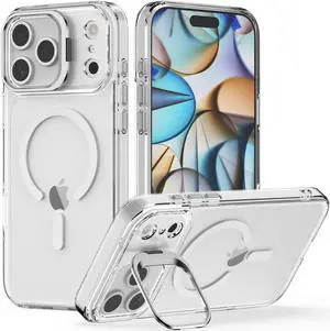 for iPhone 17 Pro Max Case Compatible with MagSafe Military Grade Shockproof Heavy Duty Protective Adjustable Kickstand Matte Semi Clear Phone Case for iPhone 17 Pro Max(Clear)
