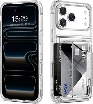 for iPhone 17 Pro Max Case Wallet Clear Protective Phone Case with Credit Card Holder Heavy Duty Protection Shockproof Anti-Scratch Anti-Yellow Cover for iPhone 17 Pro Max 6.9 inch Transparent