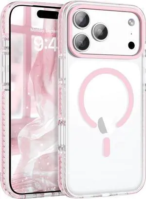 Magnetic for iPhone 17 Pro Max 6.9 Case Compatible with Magsafe Military Shockproof Protective Bumper Cute Transparent Slim Anti-Yellowing Phone Case for iPhone 17 Pro Max Cover Clear Pink
