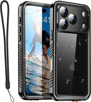 Compatible with iPhone 17 Pro Max Case Waterproof Clear Water Proof Built-in Screen Protector Shockproof Dustproof Snowproof Full Body Rugged Underwater Phone Case with Lanyard