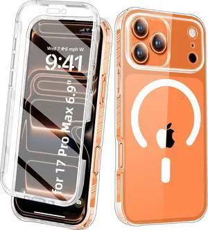Compatible with iPhone 17 Pro Max Case Clear Built-in Screen Protector [Compatible with MagSafe] Full Body Rugged Phone Case Shockproof Protective Magnetic Cover for 17 ProMax 6.9 (Clear)