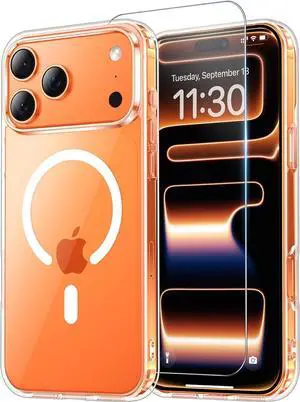 for iPhone 17 Pro Case Clear with Screen Protector [Compatible with Magsafe][Anti-Yellowing][Military-Grade Protection] Shockproof Slim Magnetic Phone Case Cover Transparent