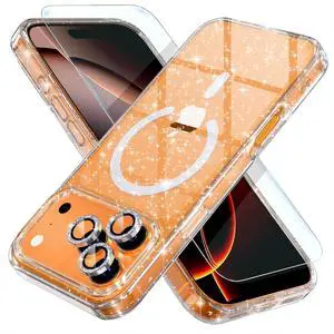 Magnetic for iPhone 17 Pro Max Case Compatible with MagSafe Women Cute Glitter Sparkly Phone Case with Diamond Camera Lens Protectors Military-Grade Drop Protection 6.9 (Clear)