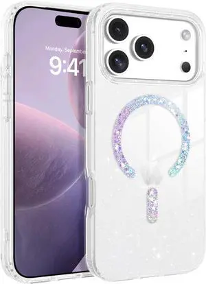 Magnetic for iPhone 17 Pro Max Case [Compatible with Mag-Safe] Luxury Clear Glitter Bling Sparkly Slim Transparent Shockproof Protective Phone Case for iPhone 17 Pro Max 6.9 Glitter Clear