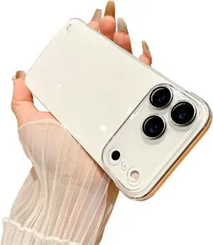 Frameless Electroplated Clear Case for iPhone 17 Pro Max Built-in Camera Lens Protector Slim Thin High Transparent Hard PC Back Anti-Fall Anti-Fingerprint Phone Cover[Not-Yellowing] (Clear)