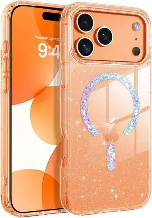 for iPhone 17 Pro Max Case Magnetic[Compatible with MagSafe] Clear Glitter Anti-Yellowing Bling Sparkle Cover Transparent Protective Phone Case for iPhone 17 Pro Max 6.9 Clear/Glitter