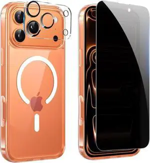 Privacy Case for iPhone 17 Pro Max Magnetic iPhone 17 ProMax Case Clear with Privacy Screen Protector & Camera Protector [Compatible with MagSafe] Shockproof Cover for iPhone 17 Max Phone Cases