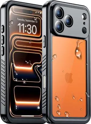 Compatible with iPhone 17 Pro Max Case Waterproof Built-in Screen & Camera Protector IP68 Underwater Full Body 17FT Military Dropproof Shockproof Phone Case 6.9-Black/Clear