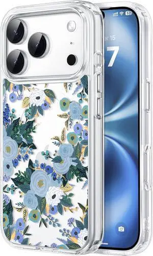 Clear Phone Case for iPhone 17 Pro Max Compatible with Magsafe Cute Blue Flowers Design Magnetic Shock Proof Heavy-Duty Protection for Men Boys Women Girls