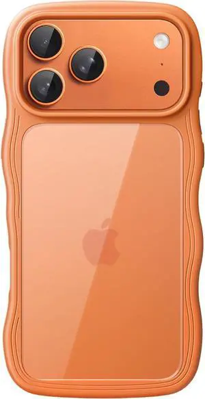 Wavy Case for iPhone 17 Pro Max 6.9-Inch Cute Wave Frame Curly Shape Shockproof Phone Cover for Women and Girls Clear Hard PC Back (Orange)