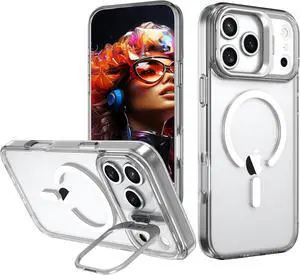 for iPhone 17 Pro Max Case with Built-in Camera Stash Stand Compatible with MagSafe Slim Fit & Lightweight Magnetic Hard Back Soft Edge Anti-Yellow Sturdy Flexible Shockproof Cover Clear