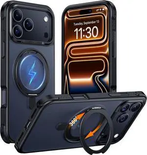 Designed for iPhone 17 Pro Max Case [with 360°Rotatable Invisible Magnetic O-Ring Stand][Military Grade Shockproof][Compatible with MagSafe] Anti-Slip Translucent Matte Phone Case 6.9 2025