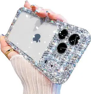 Clear Glitter Case for iPhone 17 Pro Max Cute Luxury Bling Sparkly Diamond Rhinestone Camera Protection Soft TPU Bumper Shockproof Women Girls Slim Phone Case for iPhone 17 Pro Max 6.9 Clear