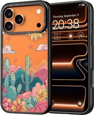 for iPhone 17 Pro Max Case - [6.6 ft Military-Grade Drop Protection] [Anti-Peel Technology] Clear Black TPU Bumper Case with Cute Design (Blazing Desert)